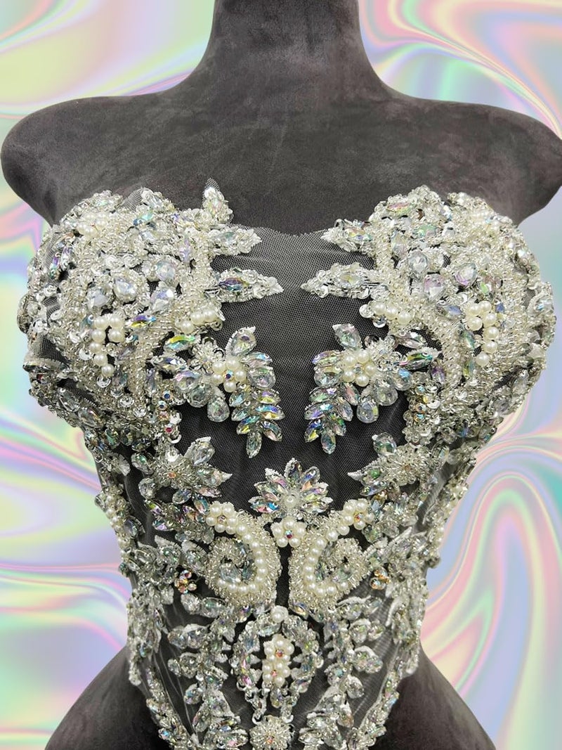 ArtistryXB Handmade Rhinestones Lace Bodice Applique Sew on Beads Sequins Trimming Patches for Dress Clothing Accessories 1Pcs/Bag (Clear AB) - Image 4